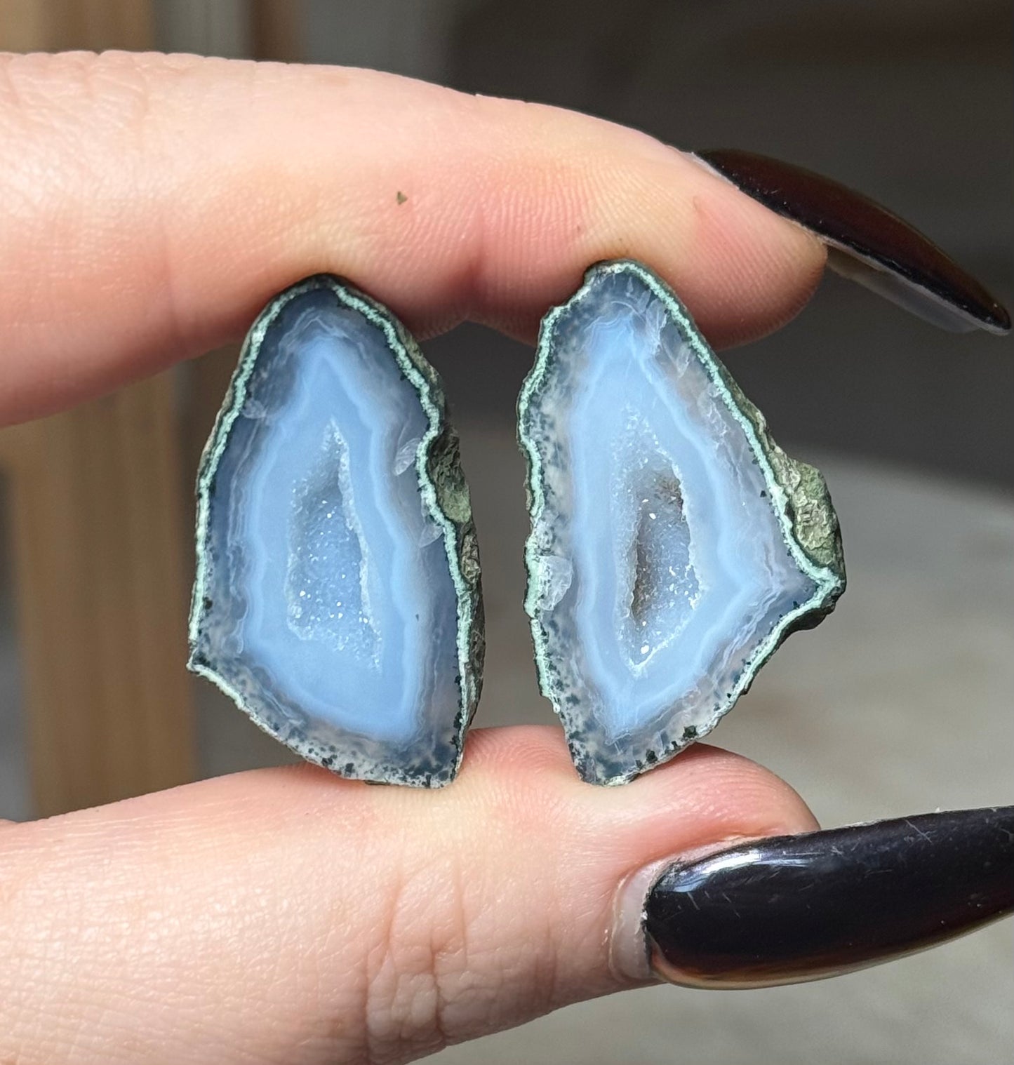 Mini Tobasco Agate Geode Pair, Tabasco, Zacatecas, Mexico - H