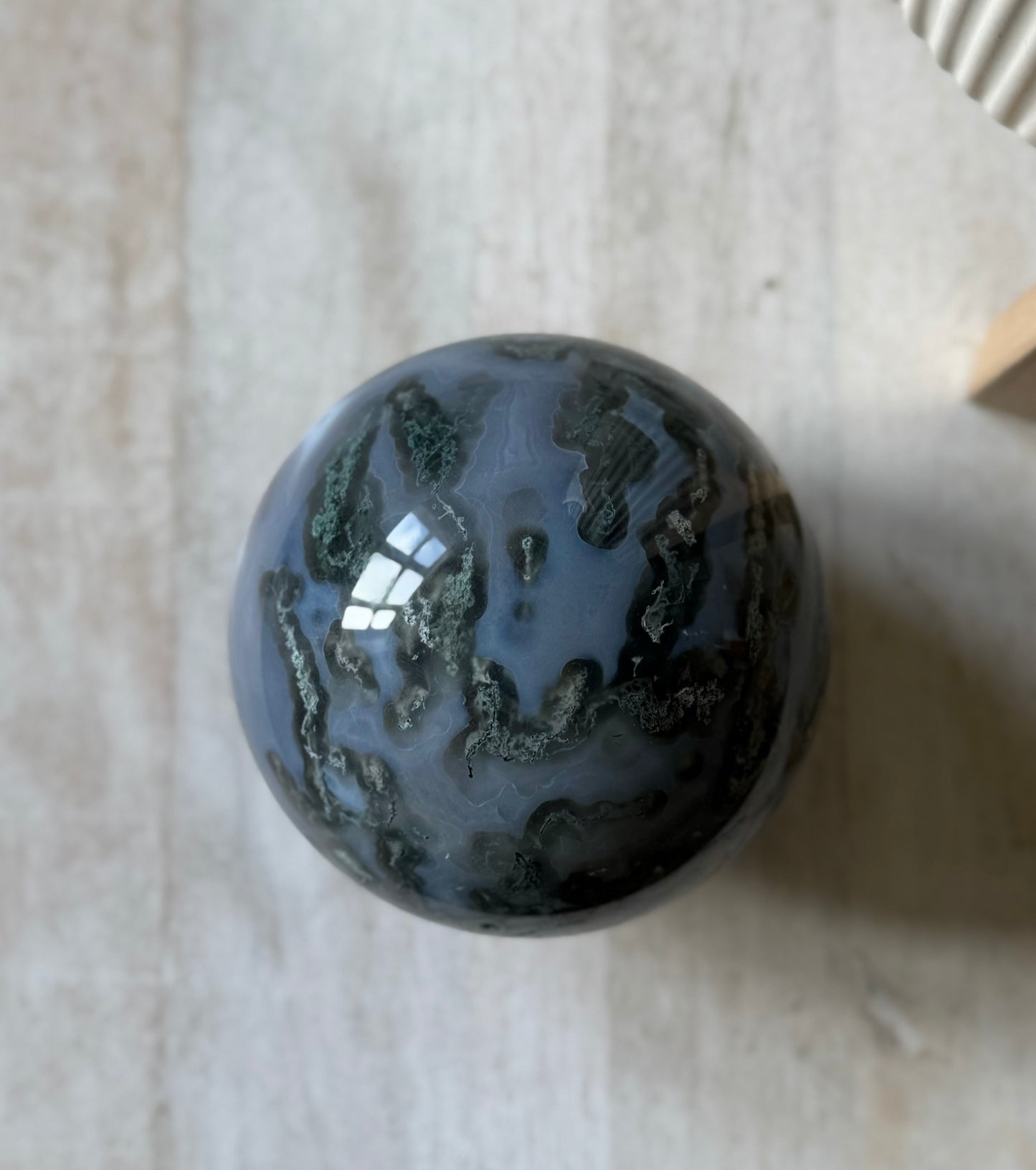 Large Moss Agate x Blue Chalcedony Sphere - 948g.